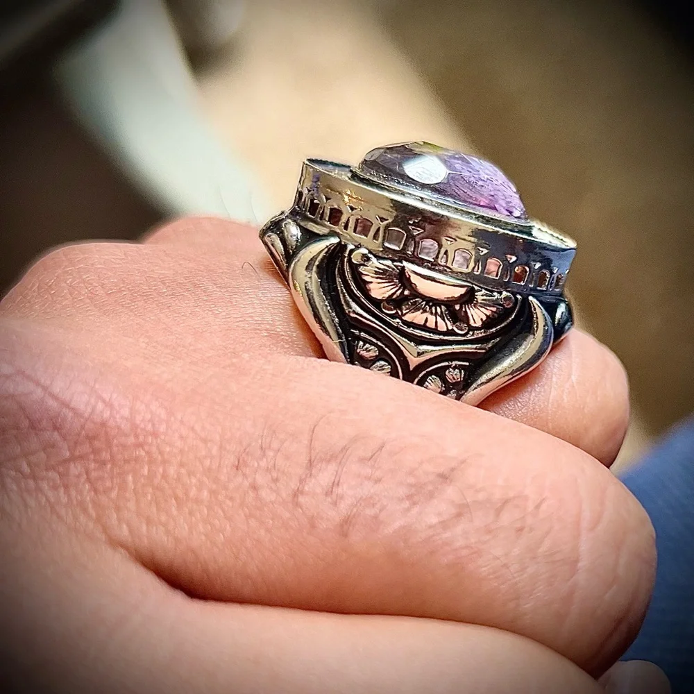 sterling silver amethyst ring.  30 grams of silver.